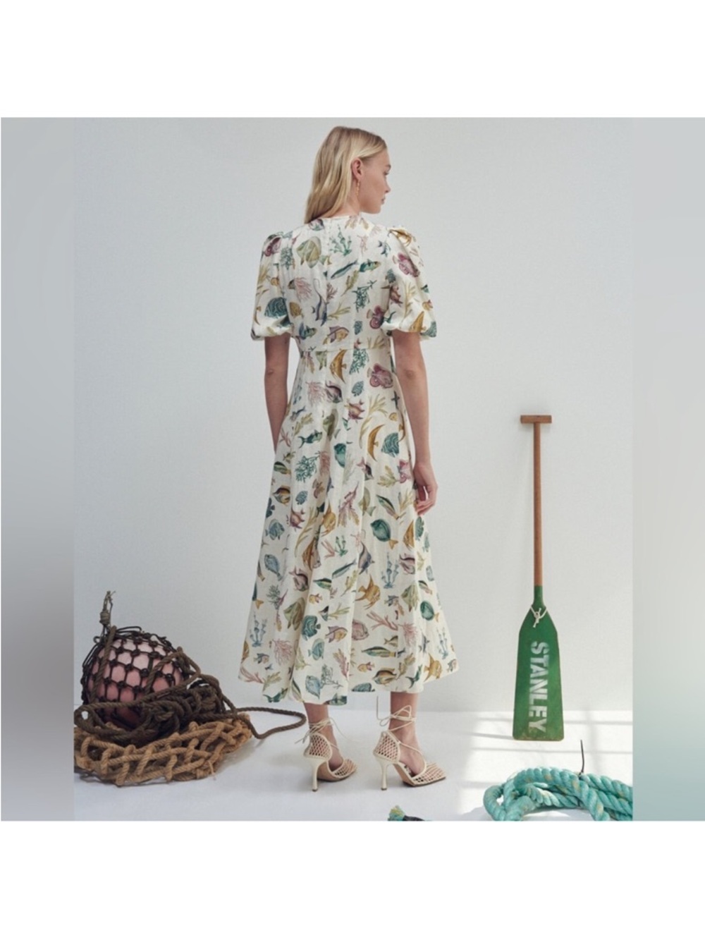 Alemais Cream Maxi Dress with Pastel Floral & Sea Life Print - Picture 3 of 7